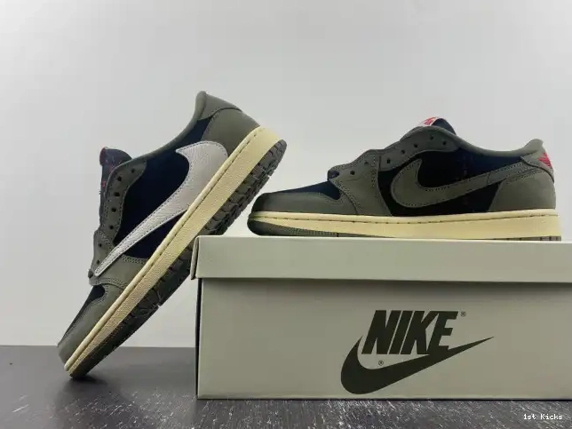 1st Kicks Shoes 'BLACK LOW JORDAN SCOTT OG 1 X SP AIR DM7866-002 TRAVIS OLIVE' 0622